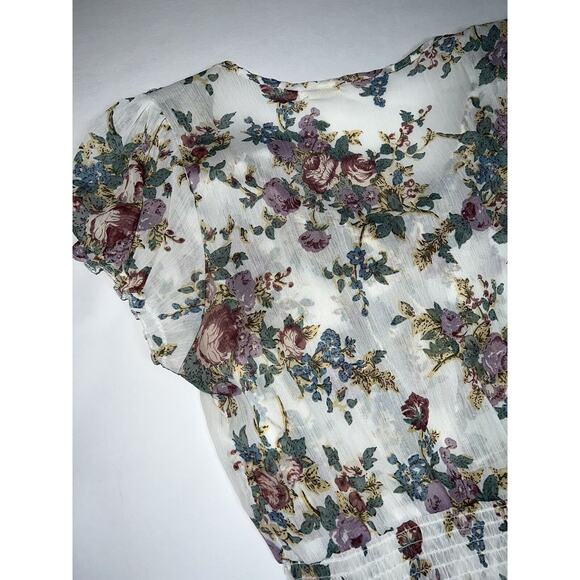 POETRY Floral Blouse Womens Size XL Multicolored Layered Ruffle Smocked Shirt. - Picture 14 of 16